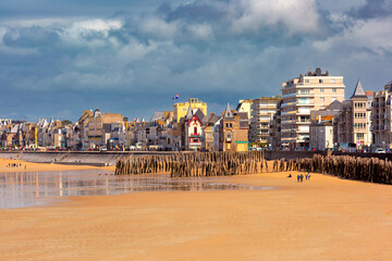 Sunny view of beautiful walled port city of Saint-Malo, Brittany, France