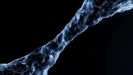 Poster - Moving 3d water tunnel in space. Animation. Side view of moving 3D fluid flow on black background. Liquid pipe moves in energy flow. Water Magic