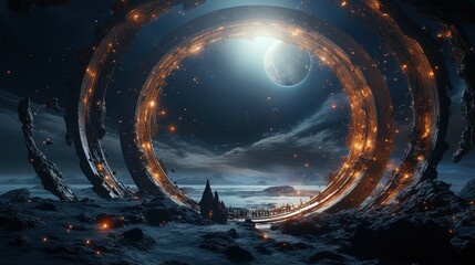 Wall Mural - orbiting dreams, digital art illustration, generative ai