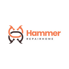 Wall Mural - connecting hammer repair handyman services house modern minimal clean flat logo design vector illustration