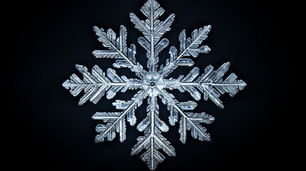 Wall Mural - winter background with extreme magnification. real snowflake isolated on black background