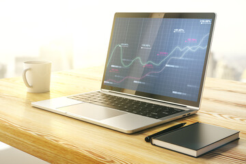Poster - Modern computer monitor with abstract statistics data hologram interface, computing and analytics concept. 3D Rendering