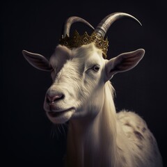 portrait of a majestic Goat with a crown