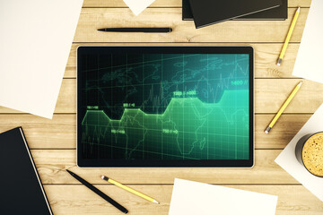 Poster - Abstract creative stats data concept on modern digital tablet screen. Top view. 3D Rendering