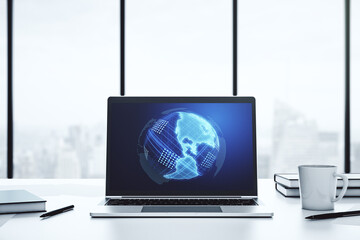 Aufkleber - Modern computer monitor with America map, research and strategy concept. 3D Rendering