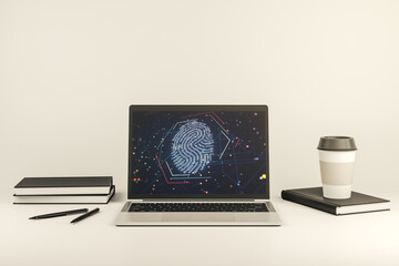 Aufkleber - Computer monitor with abstract creative fingerprint illustration, personal biometric data concept. 3D Rendering