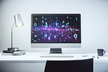Aufkleber - Creative concept of binary code illustration on modern laptop screen. Big data and coding concept. 3D Rendering