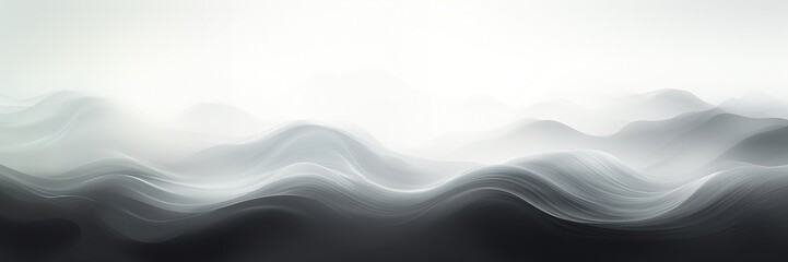 Wall Mural - in a wide-format abstract background image, dynamic waves with a gradient are enveloped in a foggy a