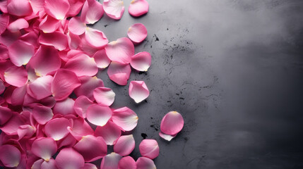 Wall Mural - Pink petals on grunge gray background