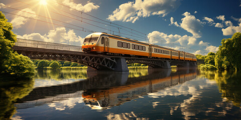 Wall Mural - A train making its way across a water bridge