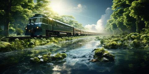 Wall Mural - Water passage with a train crossing over