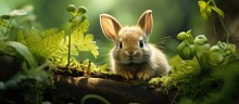In The Lush Green Grass Of The European Forest, A Young Rabbit Explores The Natural Wonders Of Its Environment While Other Animals Roam Freely In The Park, Showcasing The Rich Fauna And Diverse