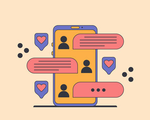 Poster - Social media dialog with bubbles. Communication concept. Cartoon flat vector illustration.