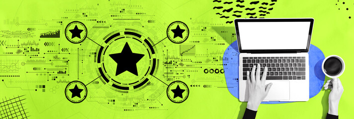 Aufkleber - Rating star concept with person using a laptop computer