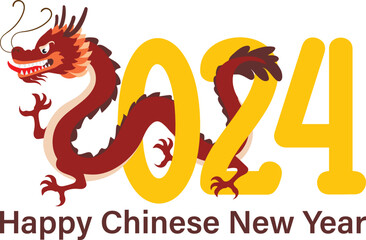 Wall Mural - Happy New year 2024 year of the dragon illustration vector
