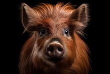 A Playful Red River Hog, With Its Tufted Ears And Playful Snout, Captured In A Studio Portrait, Its Unique Appearance Contrasting Beautifully With A Vivid Solid Background.