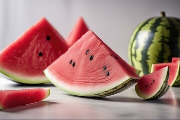 Wall Mural - Slices of watermelon on a white background. Selective focus.