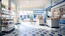 Bright interior of a pharmacy store