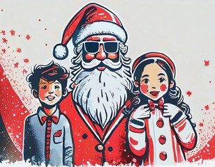 Wall Mural - cartoon portrait of santa claus with children
