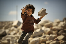 Palestinian Child Throwing Rock