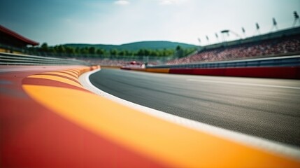 Wall Mural - F1 race track circuit road with motion blur and grandstand stadium for Formula One racing