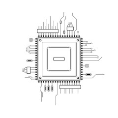 Poster - Abstract Black Simple Line Cpu, Computer, Technology Doodle Outline Element Vector Design Style Sketch Isolated On White Background Illustration
