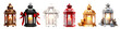 Christmas lantern set with candle. Isolated on a transparent background. 