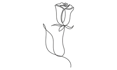 Wall Mural - One continuous line drawing of a rose. Single-line art drawing of a rose, flower, and floral illustration. concept of Greeting cards, invitations, logos, banners, posters.
