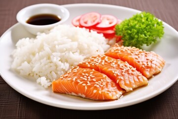 Canvas Print - salmon steak with sesame seeds on a plate