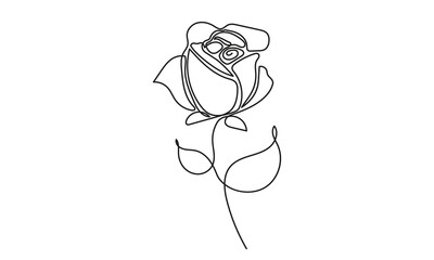 Wall Mural - One continuous line drawing of a rose. Single-line art drawing of a rose, flower, and floral illustration. concept of Greeting cards, invitations, logos, banners, posters.
