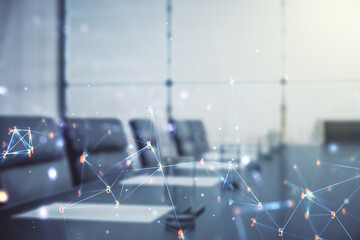 Poster - Abstract virtual technology sketch on a modern boardroom background, future technology and AI concept. Double exposure