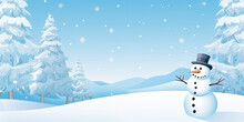 Snowman Winter Scene Cartoon Snowy Illustration Children Friendly Winter Background, Generated Ai