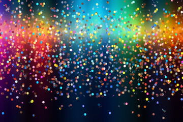 Wall Mural - The abstract wallpaper of a gradient background covered by many rainbows metallic glitter confetti of a celebrated party. Generative AI.