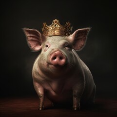 portrait of a majestic Pig with a crown