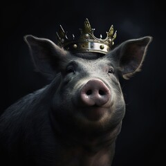 portrait of a majestic Pig with a crown