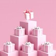 Outstanding White gift box standing one put on pink color stage mock up. Christmas idea concept Celebration. 3D Rendering. 