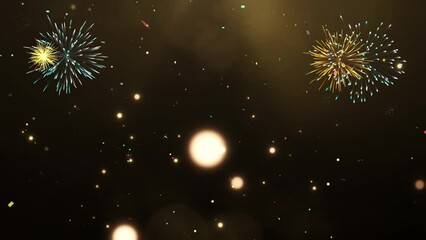 Poster - Happy New Year 2024 Glittering golden festival celebration concept Bokeh confetti fireworks on dark background