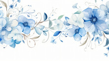 Watercolor Blue Flowers Isolated On White Background