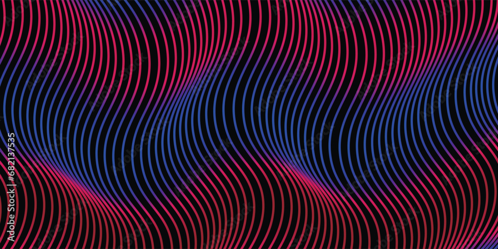 line red and blue Dark abstract background with glowing lines wave ...