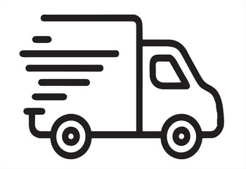 Wall Mural - Fast moving shipping delivery truck line art vector icon for transportation apps and websites. Express delivery truck icon. Fast shipping truck. Free delivery 24 hours. Vector illustration.