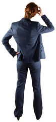Poster - Digital png photo of back view of caucasian businesswoman scratching head on transparent background