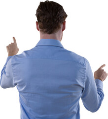 Poster - Digital png photo of back view of caucasian businessman pointing fingers on transparent background