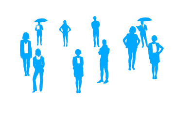 Poster - Digital png illustration of blue and white people silhouettes on transparent background