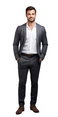 Wall Mural - Confident young businessman, a successful man. Isolated on transparent white background