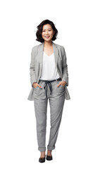 Successful young smiling Asian businesswoman. Isolated on transparent white background