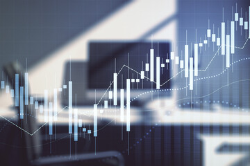 Aufkleber - Multi exposure of abstract creative financial chart and modern desktop with laptop on background, research and analytics concept