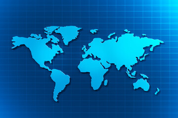 Wall Mural - Blue digital world map 3d earth globe graphic design on 3d global planet international geography background of continent worldwide communication technology virtual cyberspace business network concept.