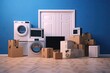 © sandra - Household kitchen appliances and home electronics in cardboard b