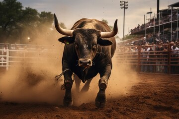 Country Rodeos Dusty Arena With Bucking Bull Riding