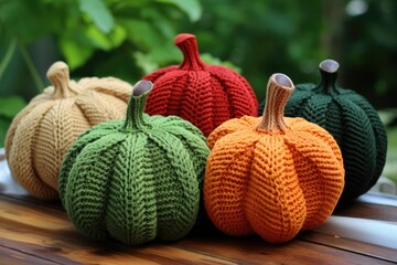 Wall Mural - Handmade Knitted Decorative Pumpkins For Interior Decoration